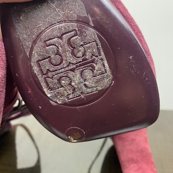 Tory Burch Burgundy Suede Slingback Block Platform Heels Women's 9.5M - Picture 8 of 11